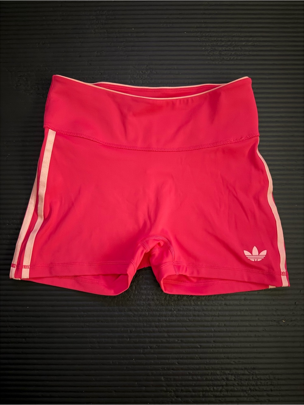 adidas Hot Pink Women’s Athletic Bike Shorts with Light Pink Stripes